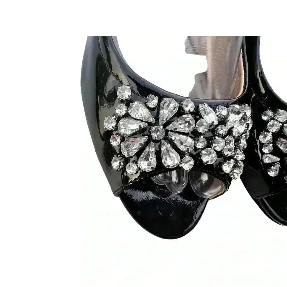 ADRIENNE VITTADINI GEM STUDDED BLACK PATENT LEATHER WOMEN KODY BALLET F…